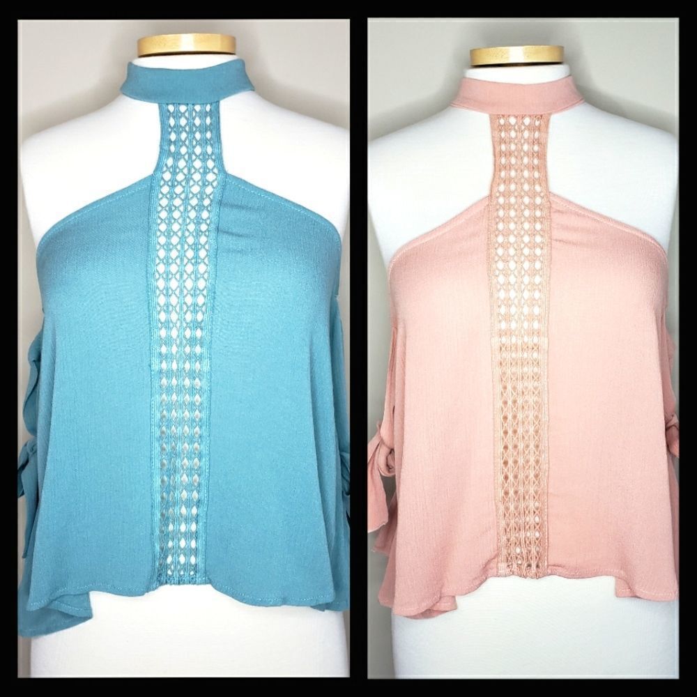 Solemio NWT Pink Blue Small Medium Large Off the Shoulder Boho Top